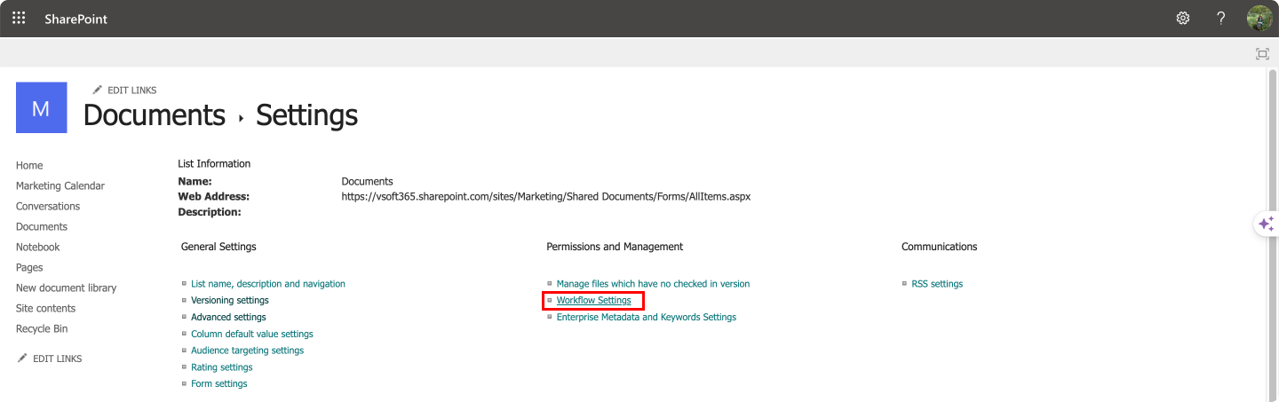 Navigating to the “Workflow Settings”.