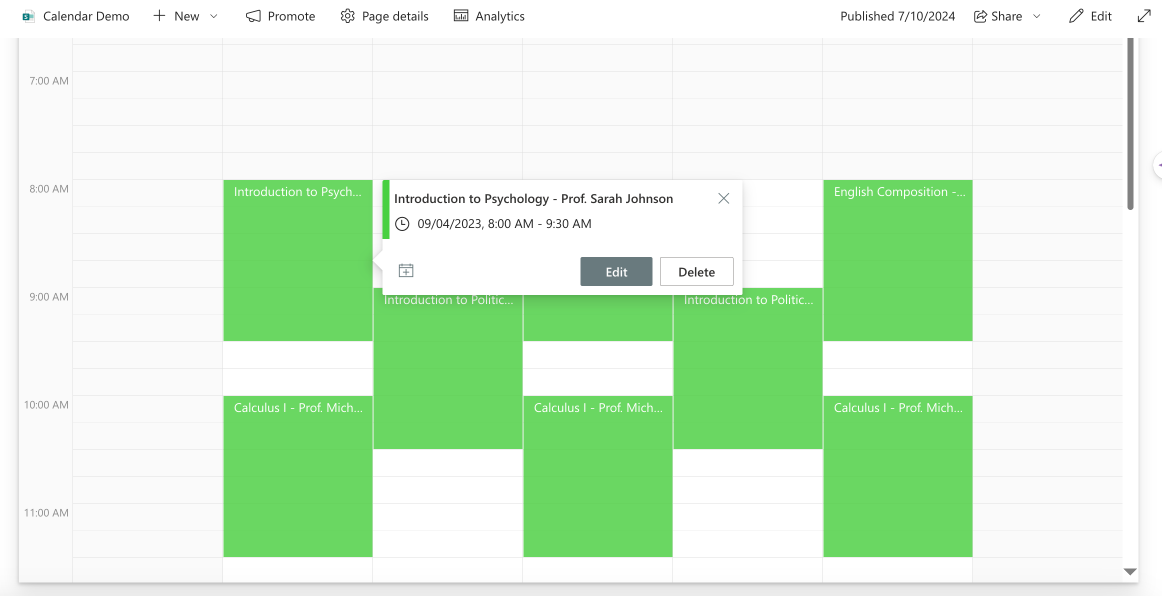 Inspecting, modifying, and managing your newly imported schedule in Virto Calendar.