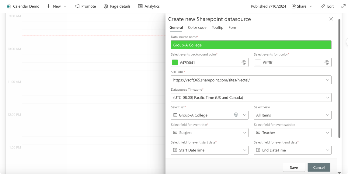 Creating a new data source with your SharePoint list.