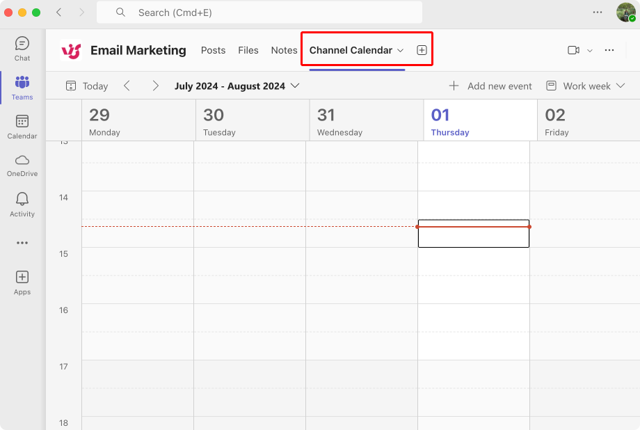 Pic. 1. Microsoft Teams calendar example view.