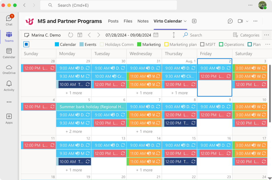 Pic. 14. Viewing Virto Calendar within Microsoft Teams.