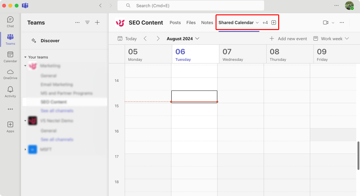 Pic. 5. Accessing your channel calendar from added tabs.