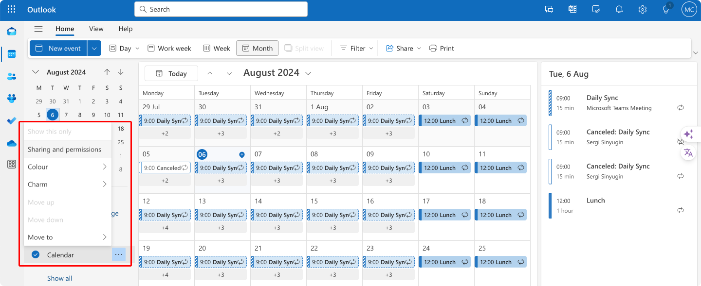 Pic. 12. Sharing your calendar from Outlook.