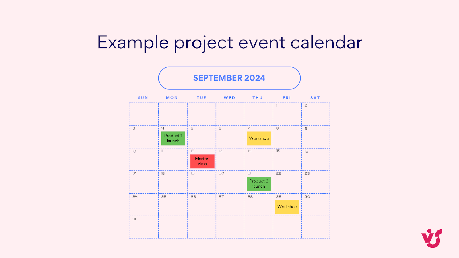 Example project event calendar.