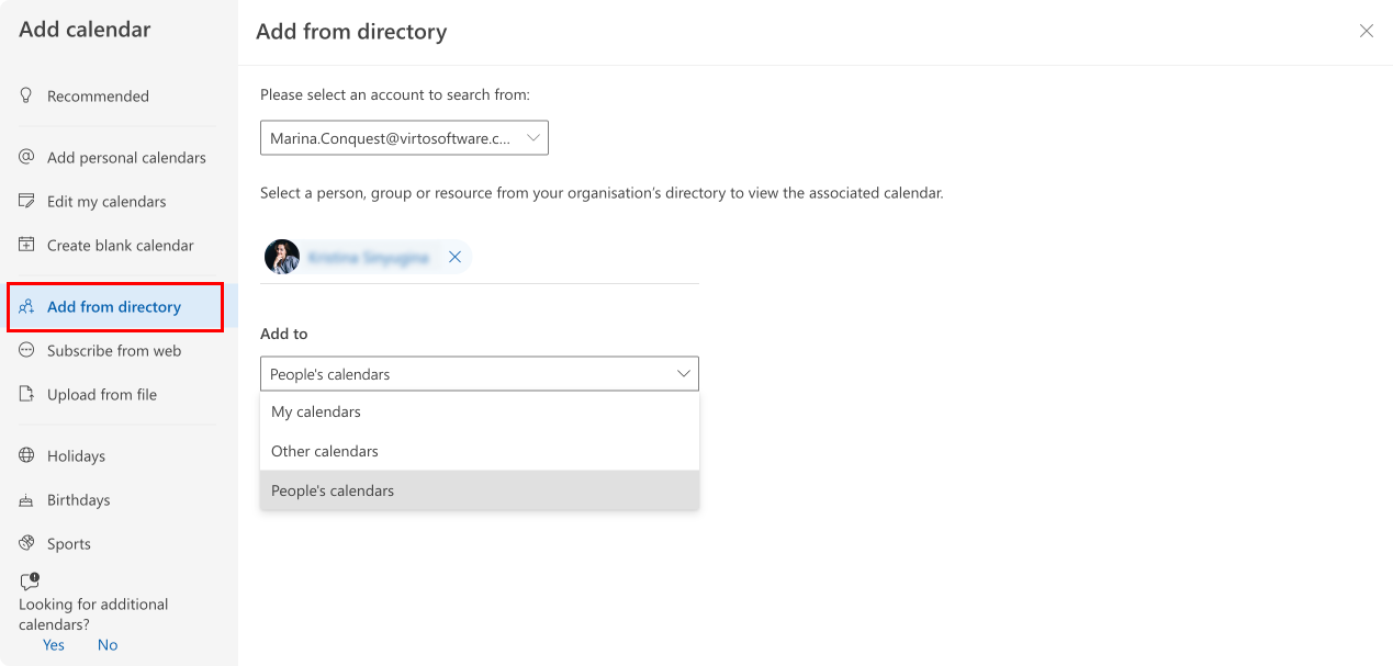 Adding people from a directory in Outlook.