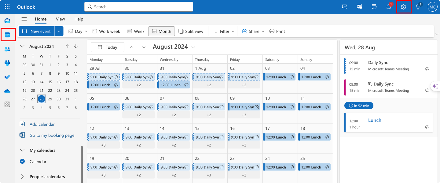 Navigating to the calendar section in Outlook.