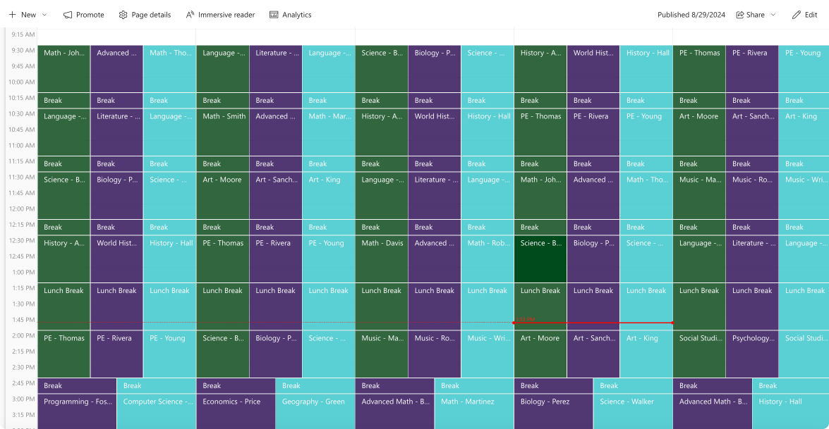 Sample Virto Calendar overlaid view of multiple calendars.