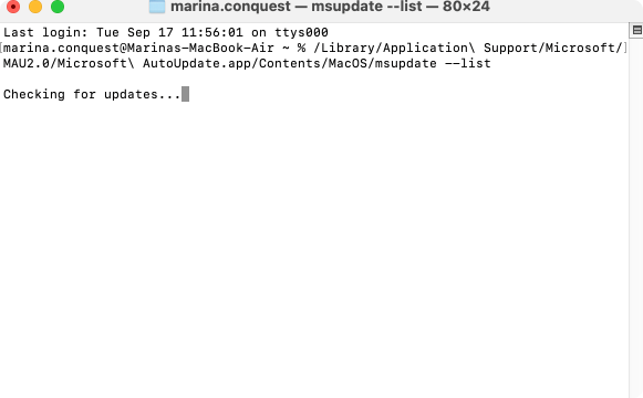Checking for updates through Terminal on Mac.