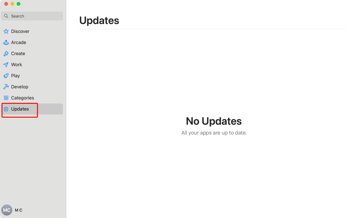 Checking for app updates on Mac.