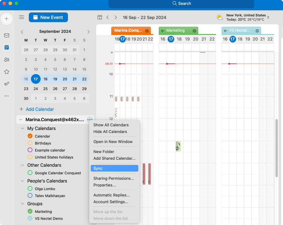 Syncing calendars in Outlook for Mac.