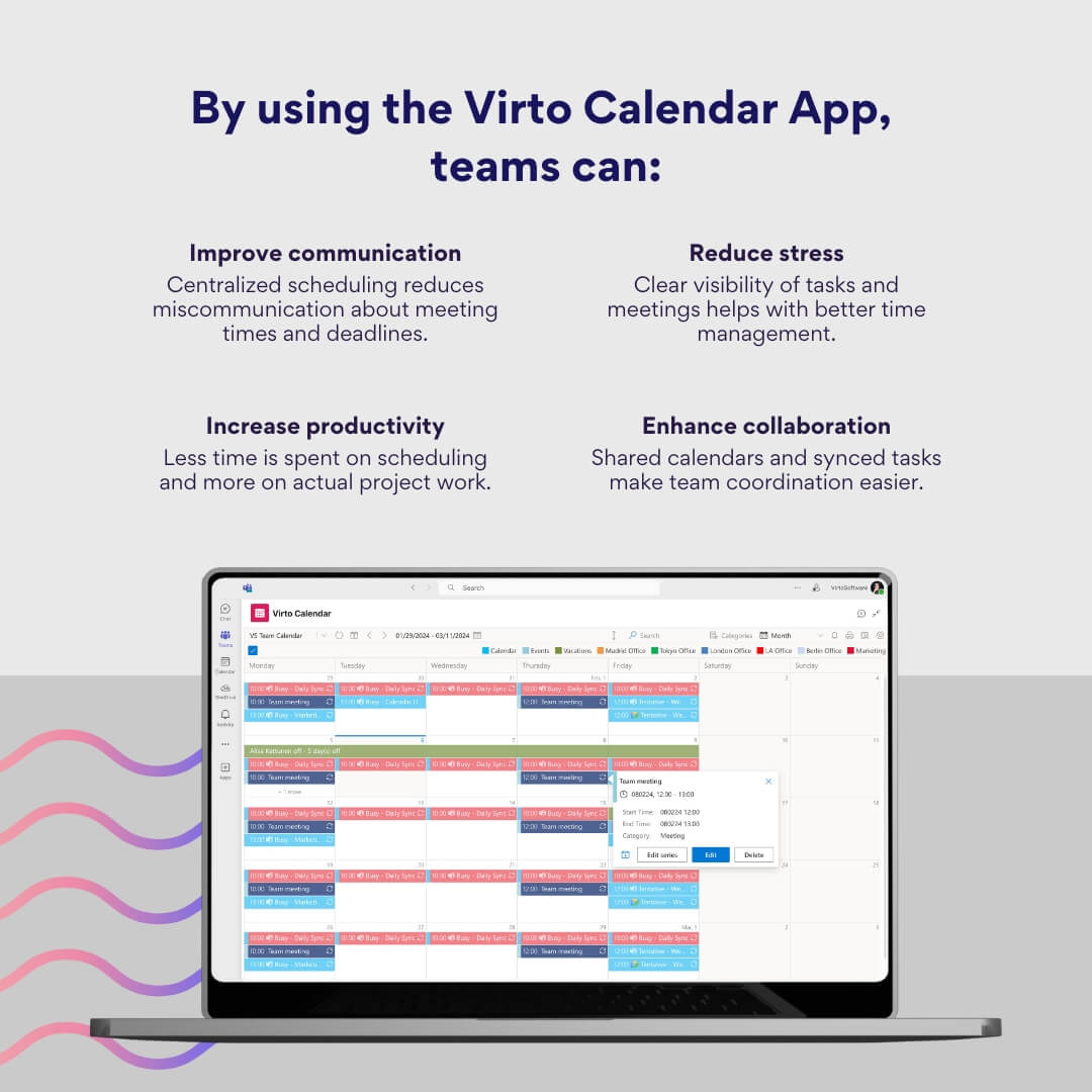 Benefits of using Virto Calendar App for project management teams