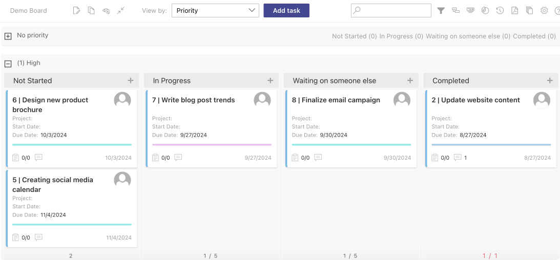 The Virto Kanban Board app example view.