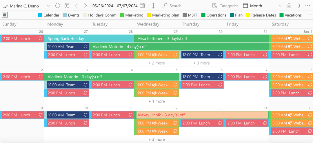 Example Virto Calendar view.