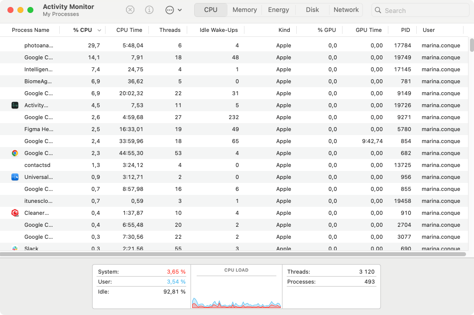 Checking CPU activity on Mac.