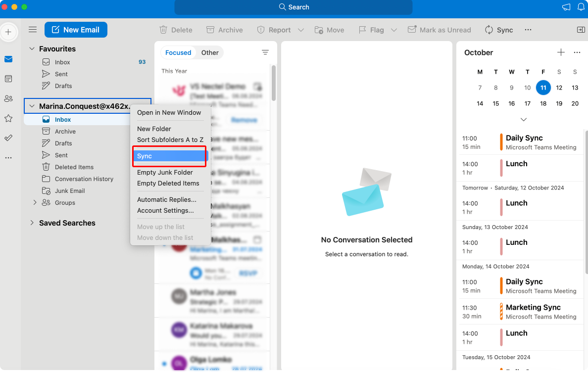 Syncing accounts on Outlook for Mac. 