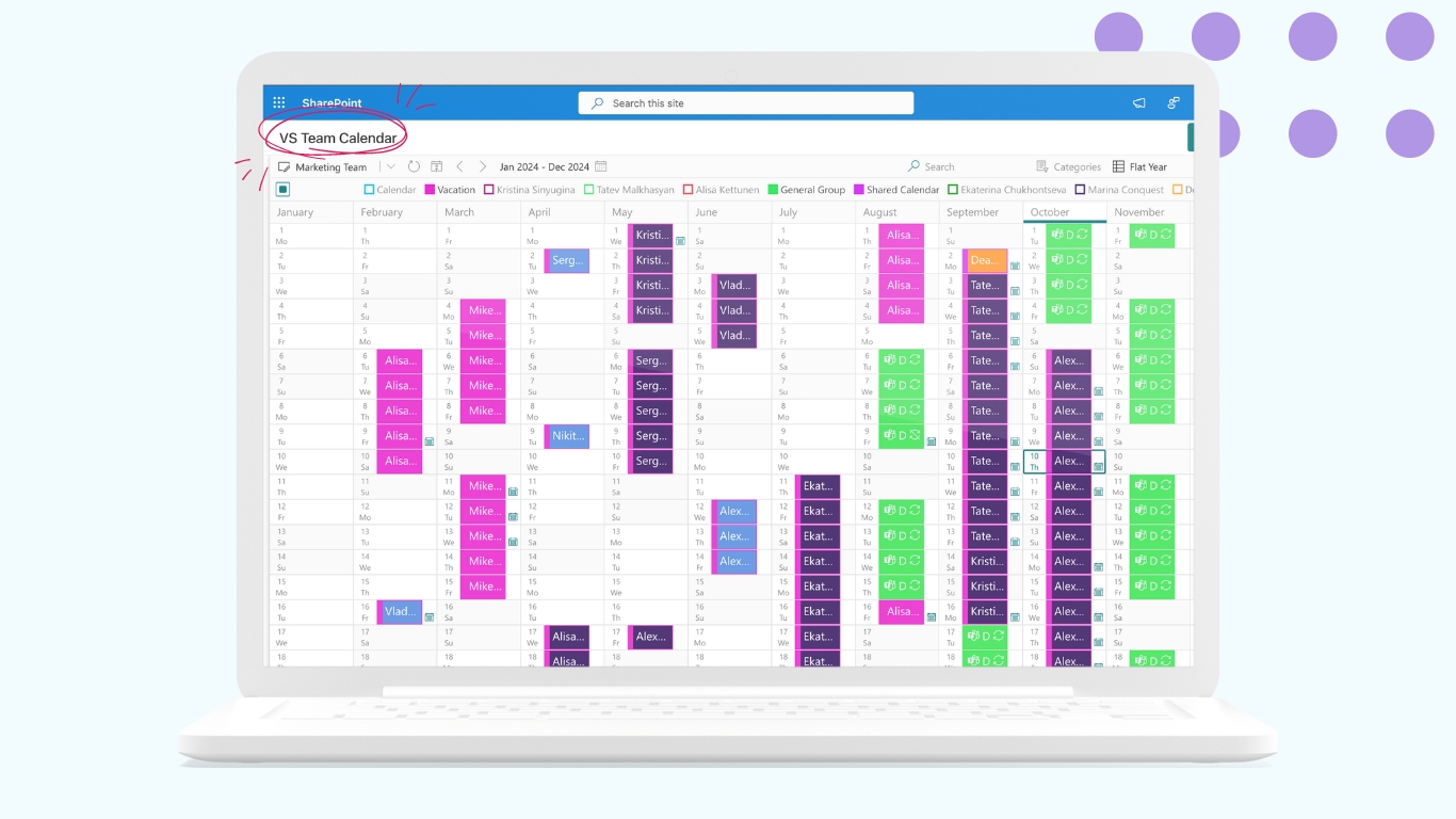 Example Virto Calendar flat year view.