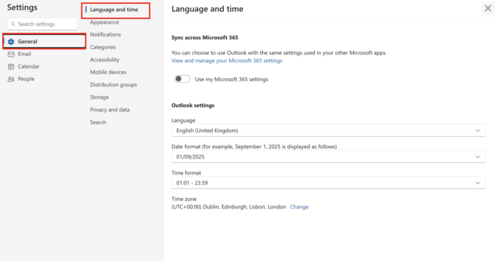 Pic. 19. Setting up time zone settings in OWA.