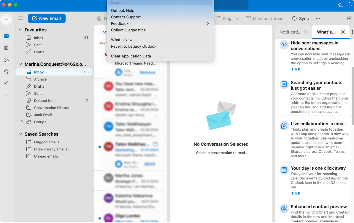  Looking for help and feedback submission in Outlook for Mac. 