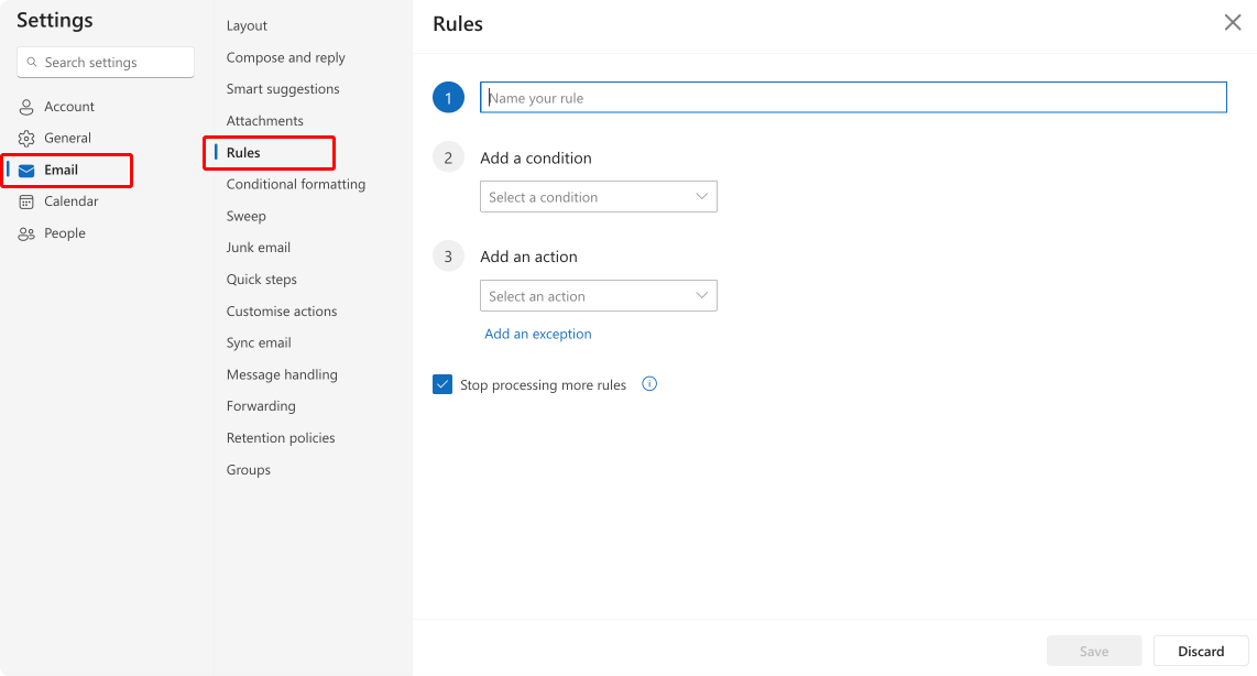 Pic. 19. Navigating to rules in OWA.