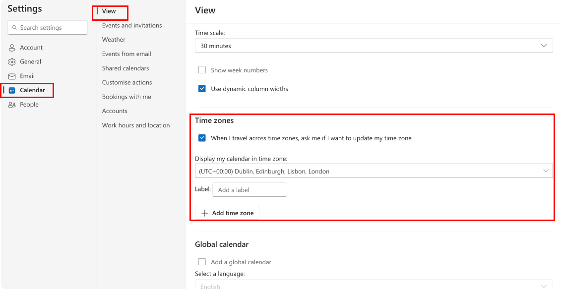 Pic. 23. Checking time zone settings in OWA.