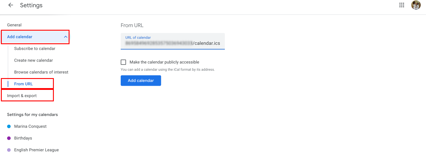 Pic. 14. Adding your Outlook calendar to Gmail.