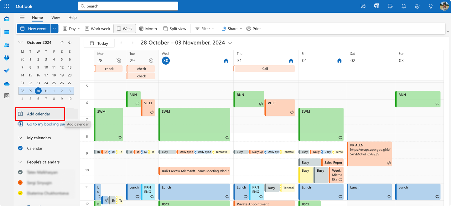 Pic. 8. Adding a calendar in OWA.