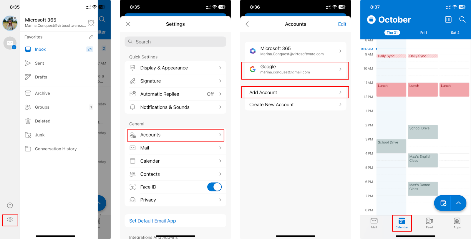 Pic. 11. Adding your Gmail calendar in Outlook for mobile.