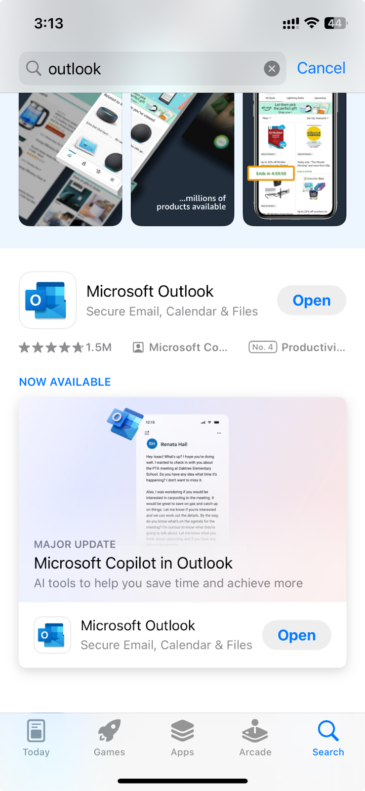 Pic. 7. Checking for Outlook app updates in the App Store.