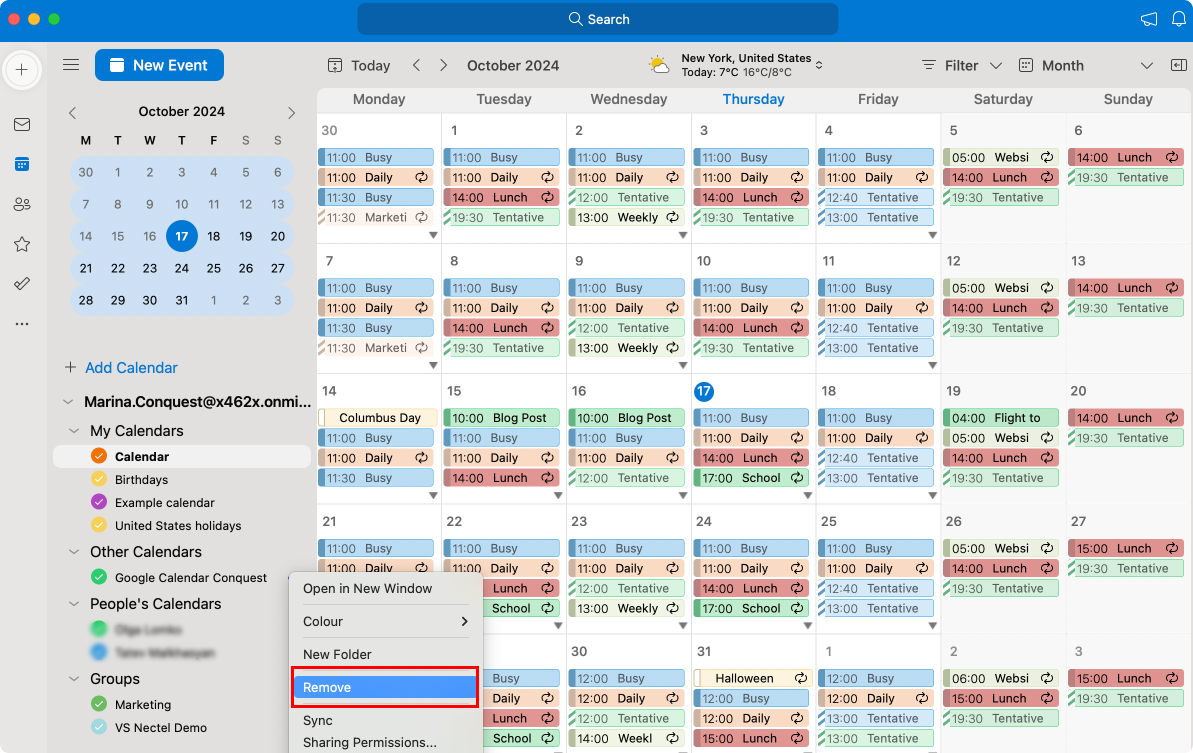 Removing calendar in Outlook for Mac. 