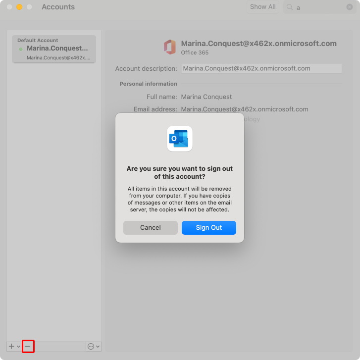 Removing Outlook account on Mac. 