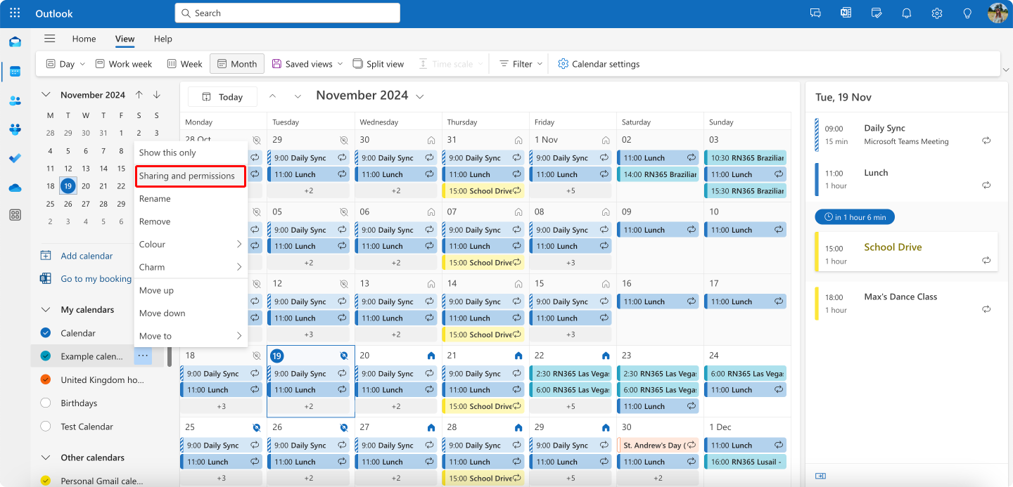 Pic. 3. Sharing your calendar in OWA.