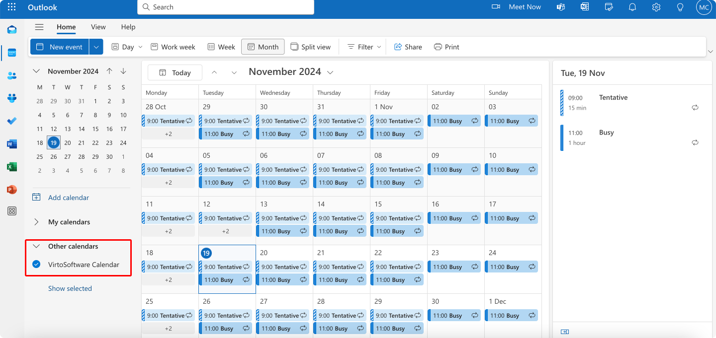 Pic. 7. Navigating to your subscribed calendar in OWA.