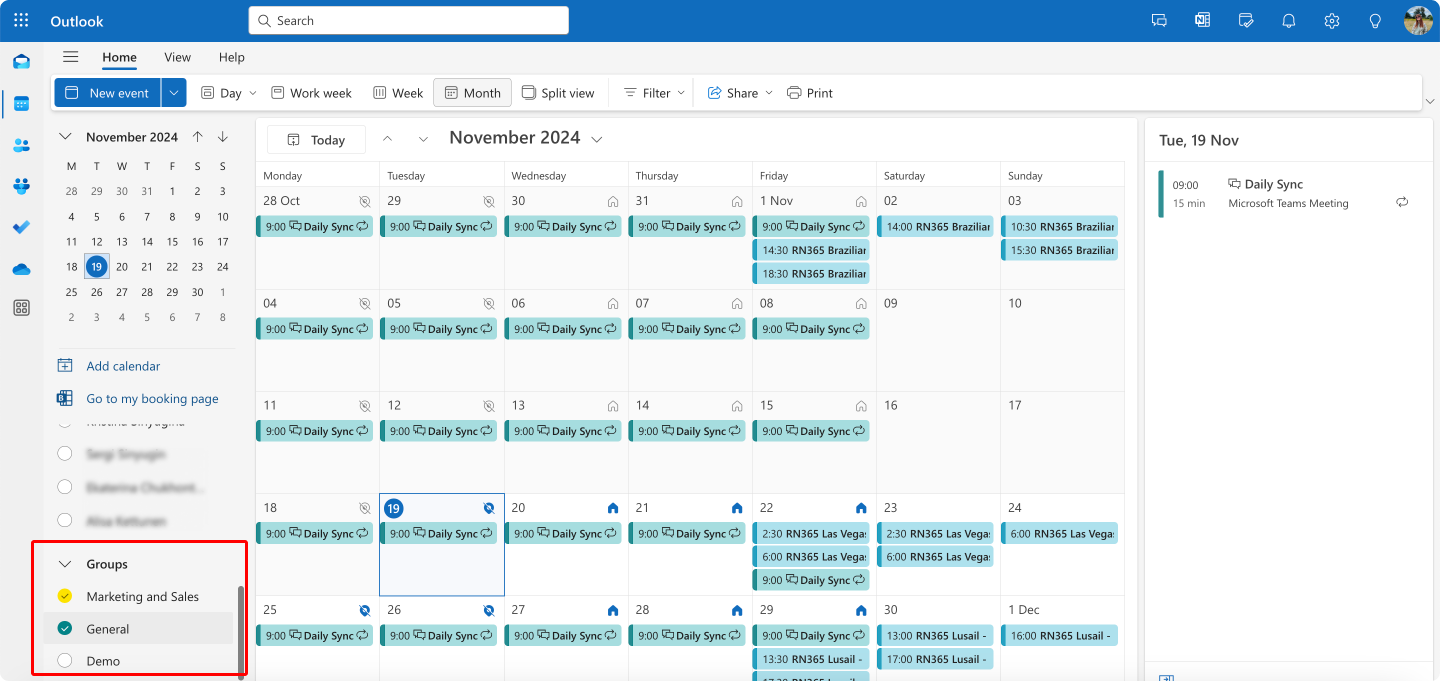 Pic. 9. Navigating to your group calendar in OWA.