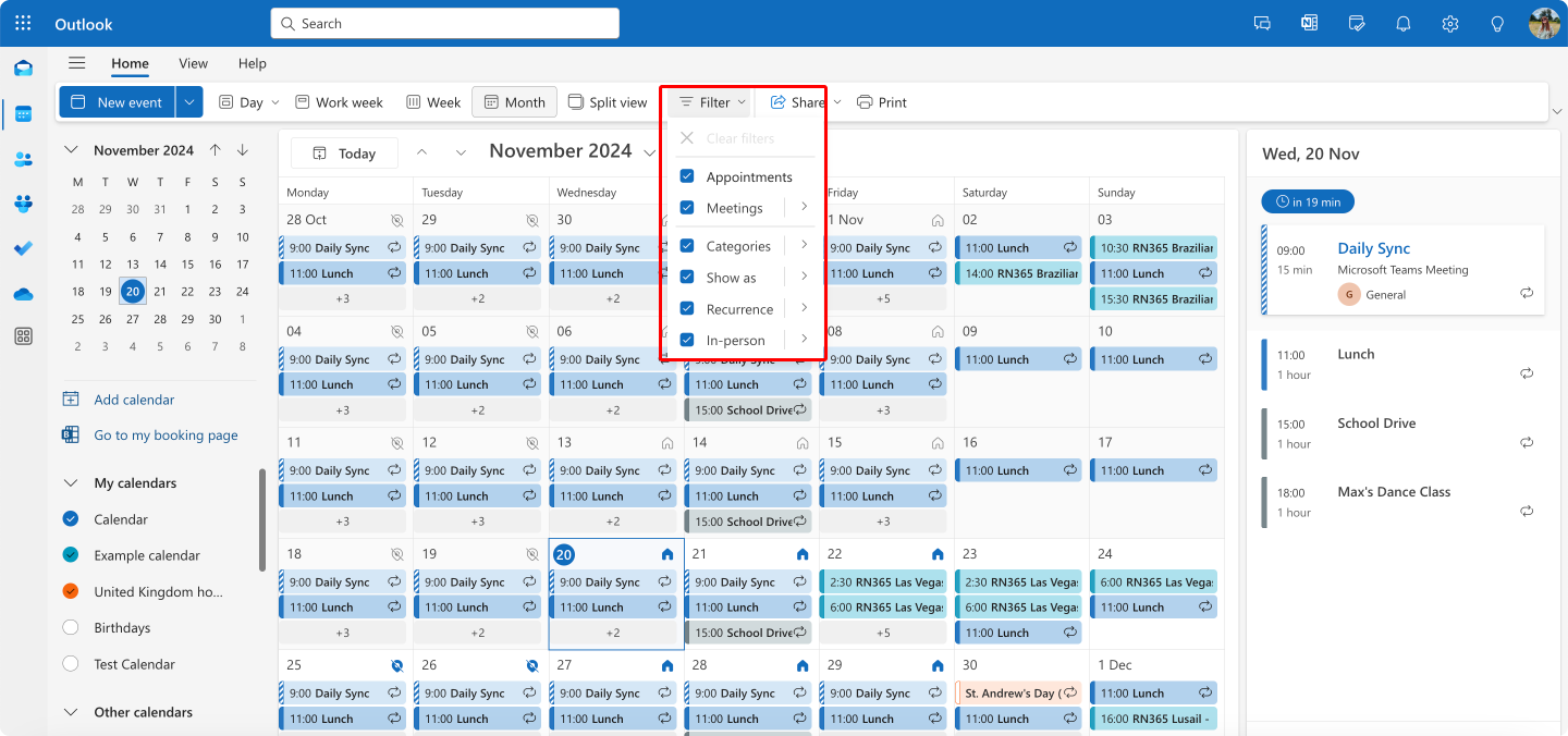 Pic. 14. Navigating to filters in OWA.