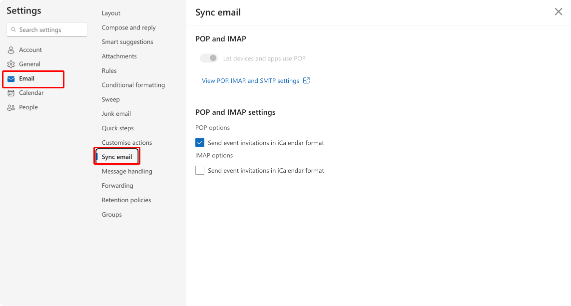 Pic. 15. Navigating to email sync settings in OWA.