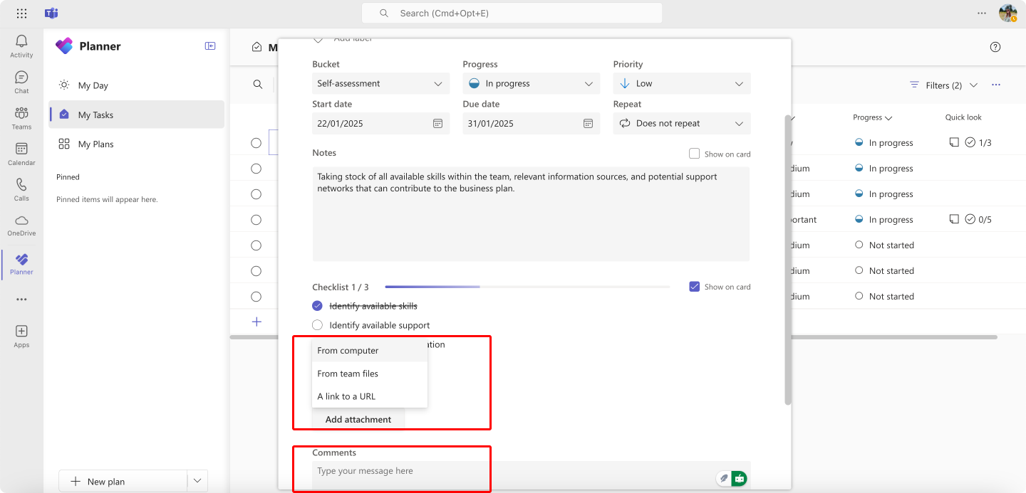 Pic. 19. Attaching documents and leaving comments to a task.