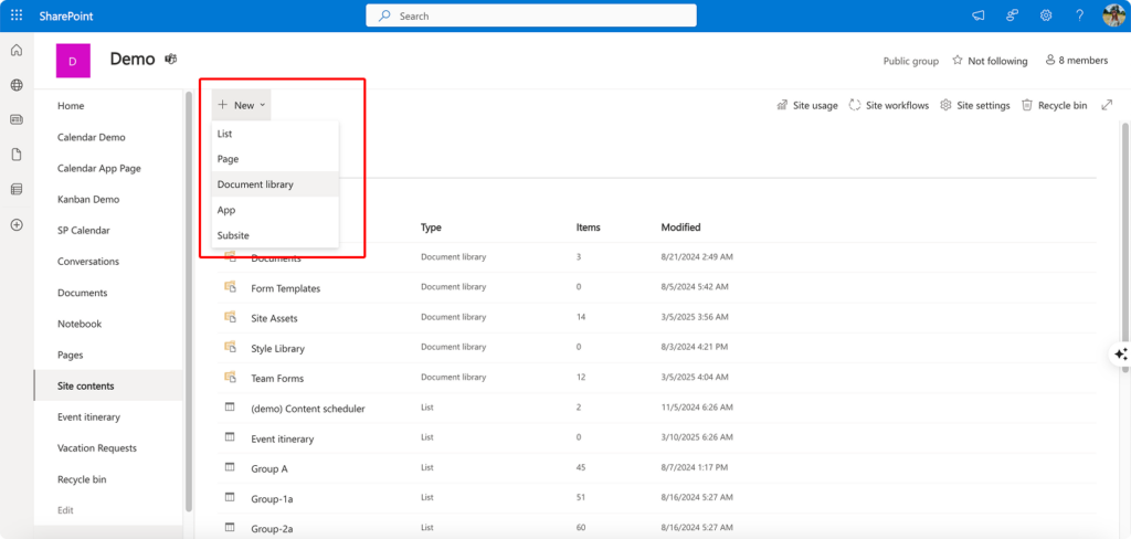 Creating a new document library