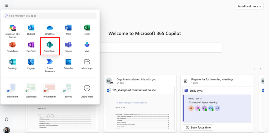Locating SharePoint on the M365 app launcher