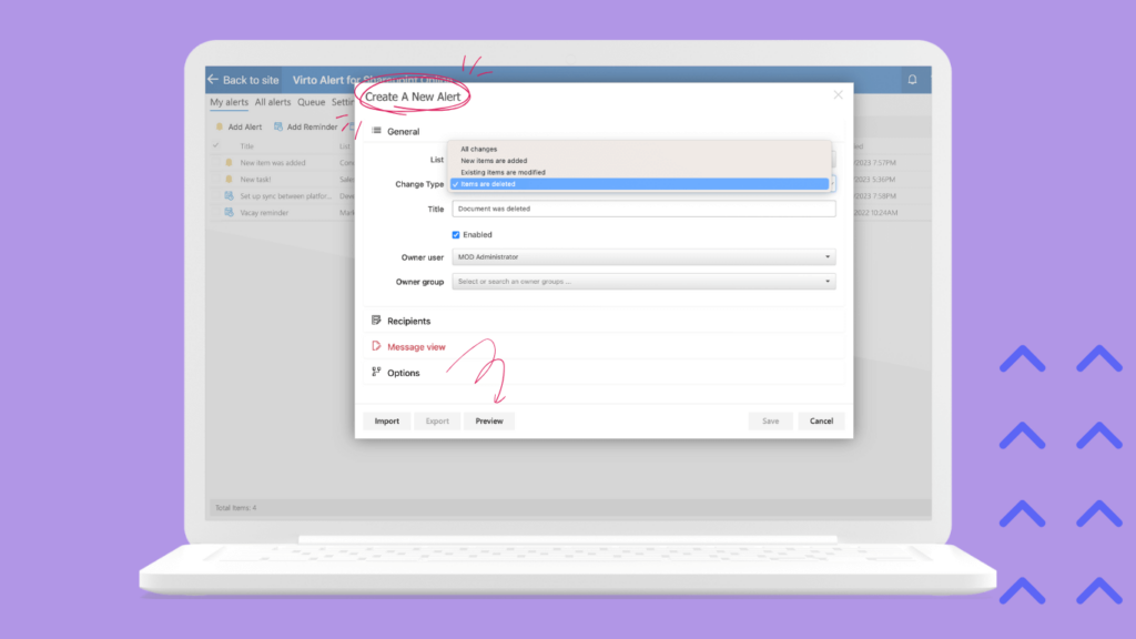 Sample Virto Alerts & Reminders