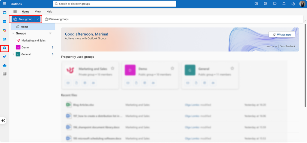 Creating “New group” in Outlook for the web