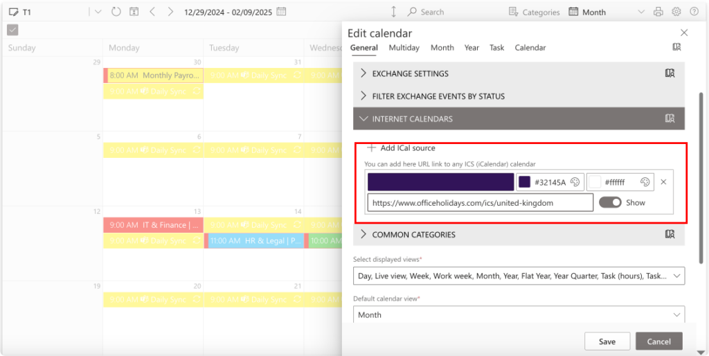 Example of adding iCal to Virto Calendar