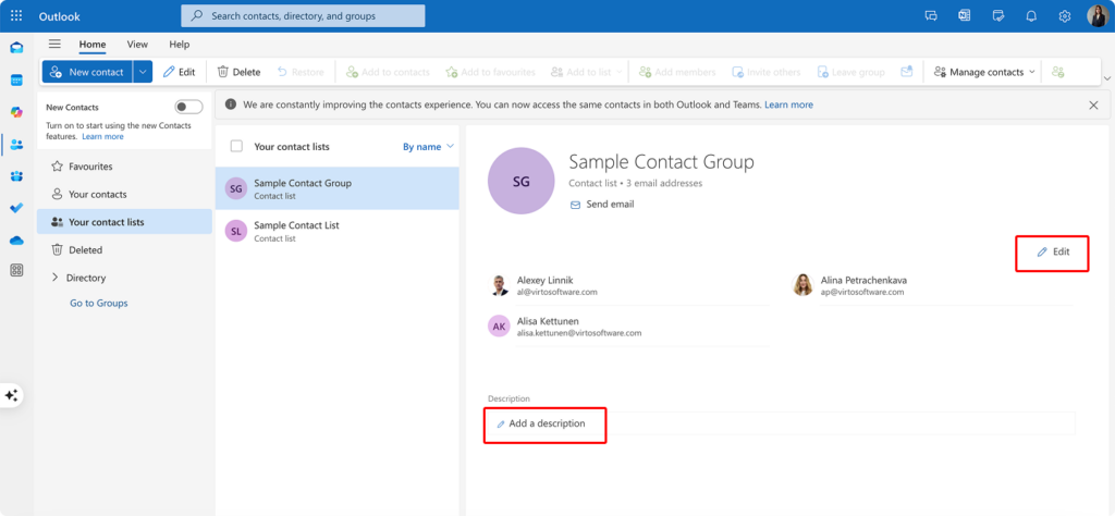 Modifying your contact group
