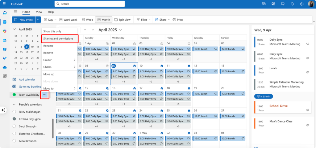 Navigating to your calendar’s sharing permissions