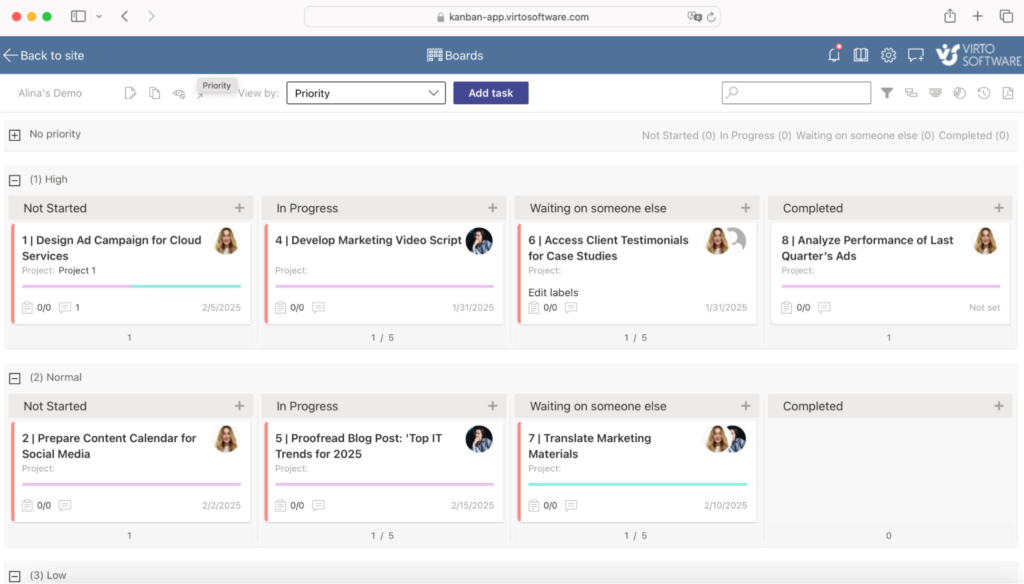Virto Kanban Board example