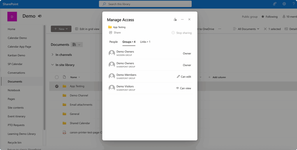 Reviewing access permissions.