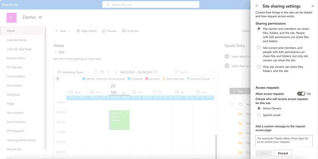 Verifying sharing permissions.