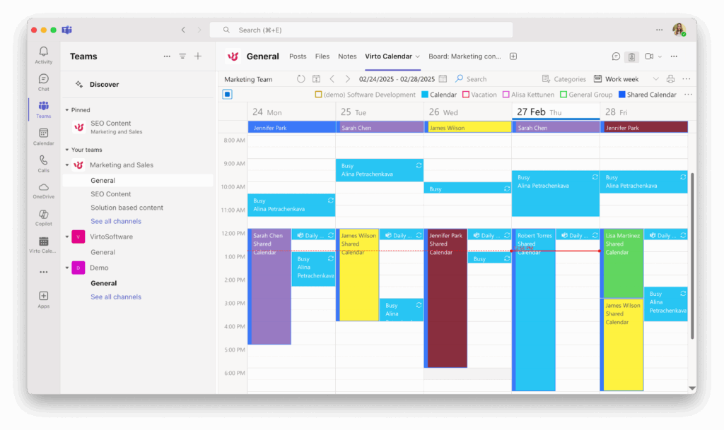 Virto Calendar App in Microsoft Teams