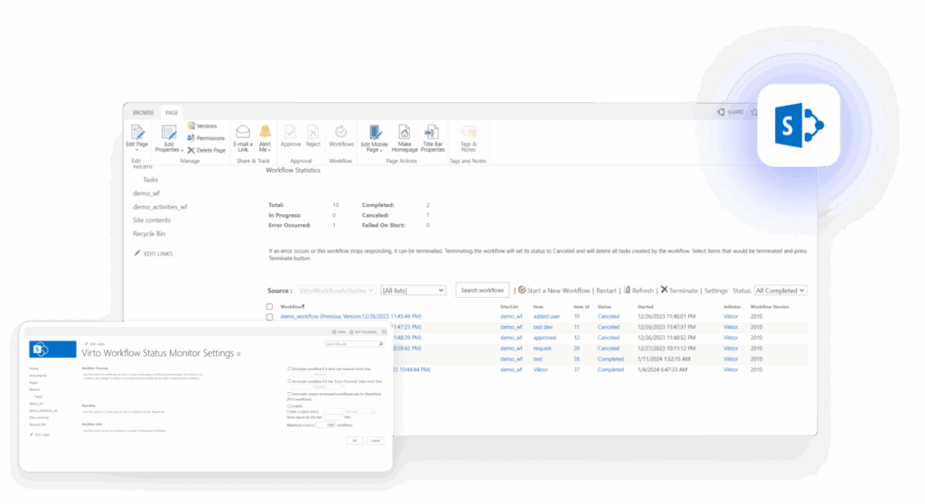 Virto Workflow Status Monitor Web Part for SharePoint On-Premises