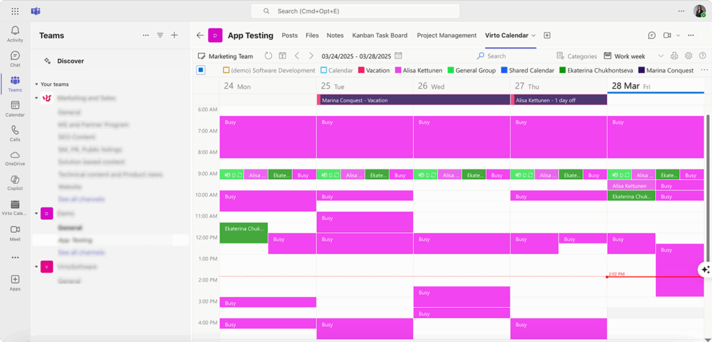 Example Virto Calendar in Teams
