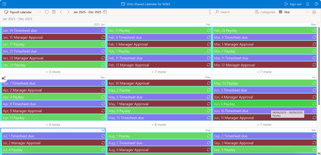 Example Virto Shared Calendar
